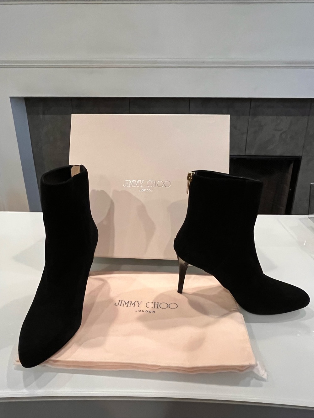 Jimmy Choo Brock Black Suede Ankle Boots NIB 36 Heels Authentic Box Dust Bag